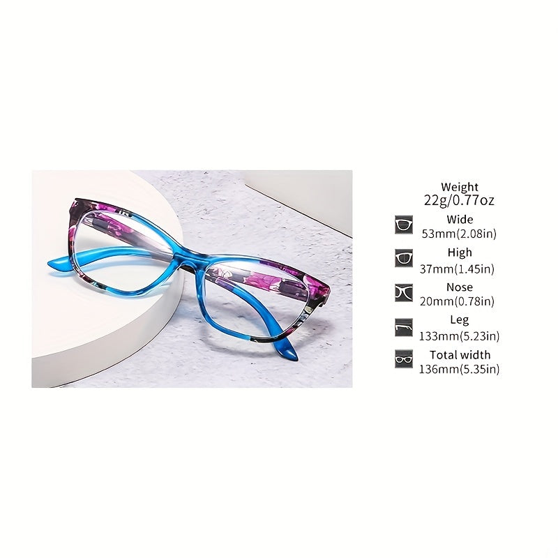 Cat Eye Clear Lens Glasses For Women Men Block Flower Frame Anti Light Glasses