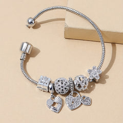 Vintage Rhinestone Flower Peplum Beaded DIY Copper Bracelet