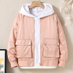 Kid Girls Casual Hooded Windbreaker Jacket with Pockets