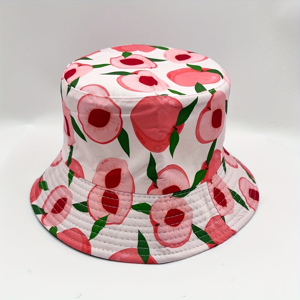 Pink Peach Print Bucket Hat Reversible Sunscreen Basin Hat