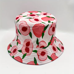 Pink Peach Print Bucket Hat Reversible Sunscreen Basin Hat
