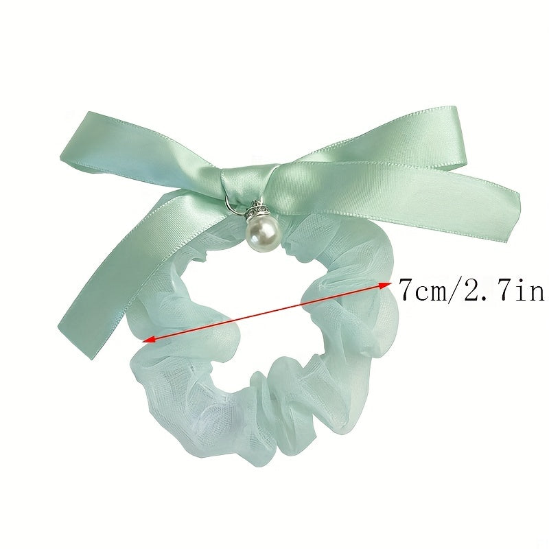 Y2K Faux Pearl Bowknot Yarn Sweet Large Scrunchie Hair Tie