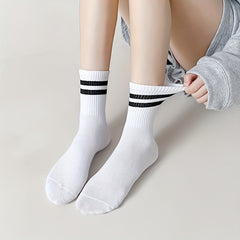 6 Pairs Striped Sports Socks Breathable Mid Tube Women's Stockings