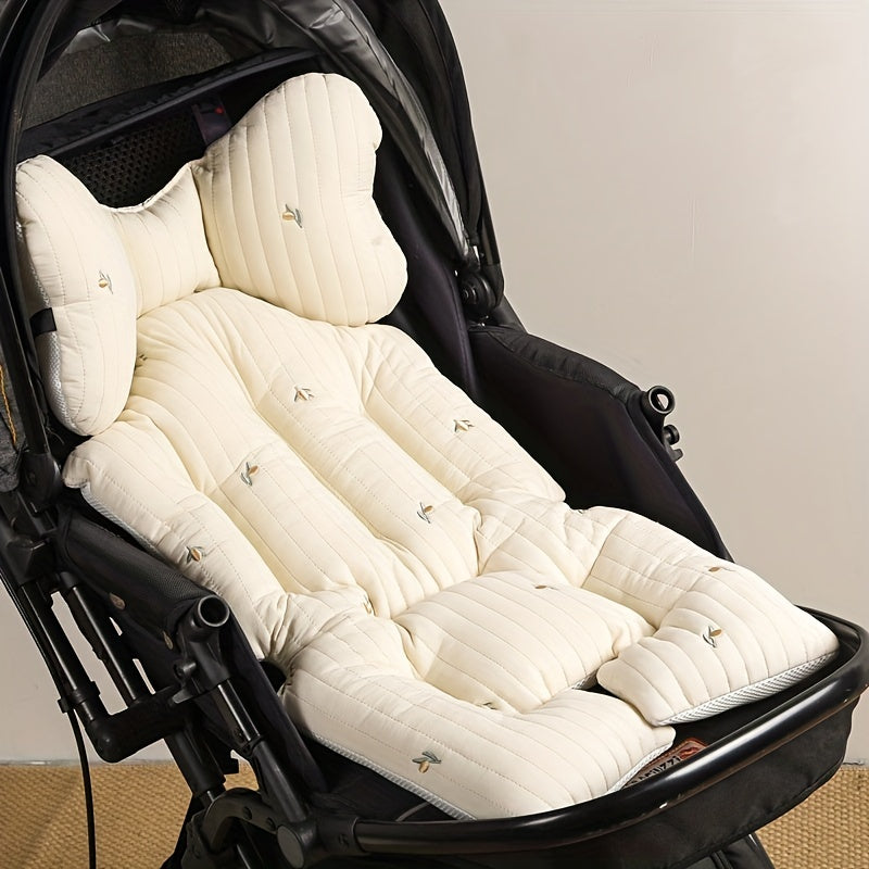 Stroller Seat Pad Baby Embroidered Cotton Pad, Breathable Cotton Cloth Grid