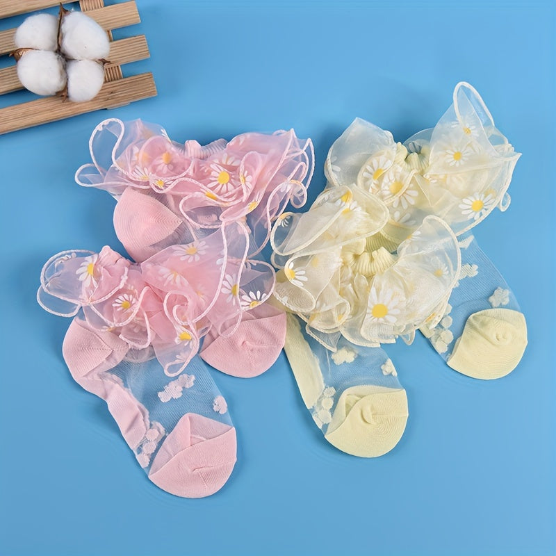 Girls Sunflower Pattern Lace Ruffled Princess Socks