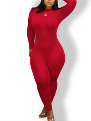 Solid Long Sleeve Round Neck Jumpsuit Skinny Bodycon