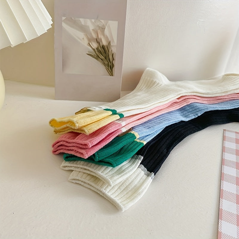 Heart Pattern Ribbed Socks Breathable Women's Mid Tube Stockings