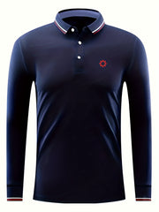 Men's Vintage Long Sleeve Polo Shirt Casual Button Up