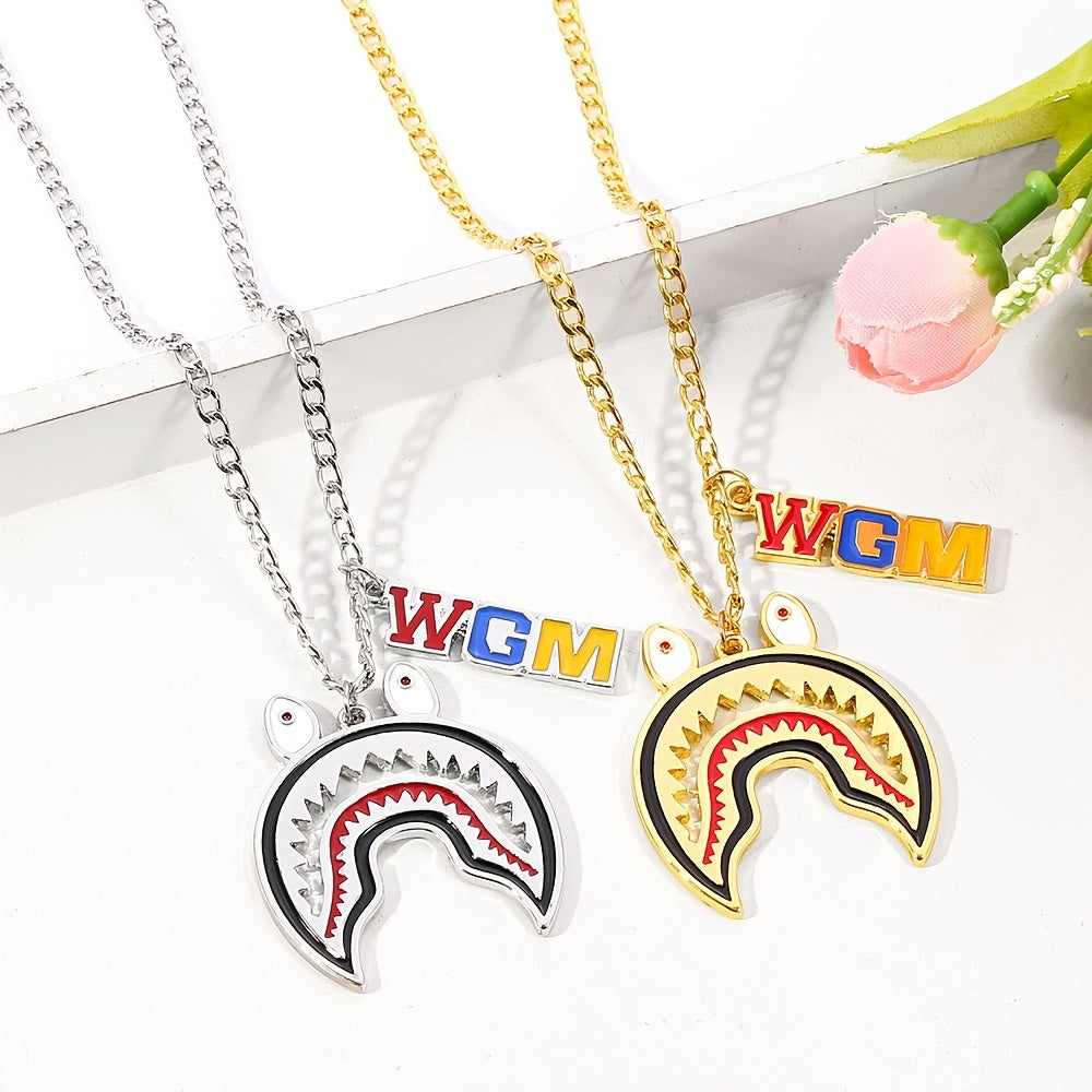 Big Shark Pendant Men Titanium WGM Chain Necklace Rapper Jewelry