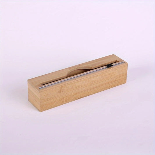 3-in-1 Bamboo Plastic Wrap Dispenser with Cutter, Foil & Plastic Wrap Organizer