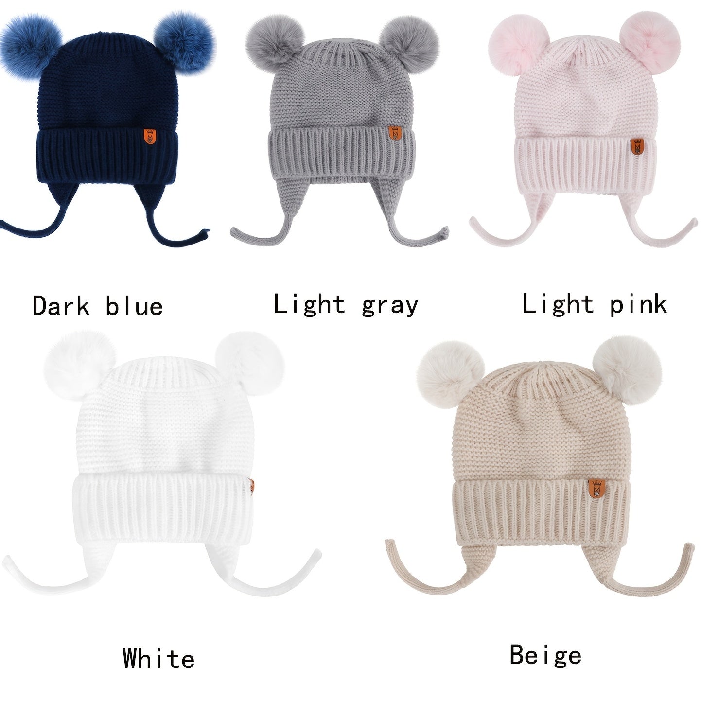 2pcs Baby Winter Beanie Hat Newborn Infant 100% Cotton Lining Warm Knitted Hat