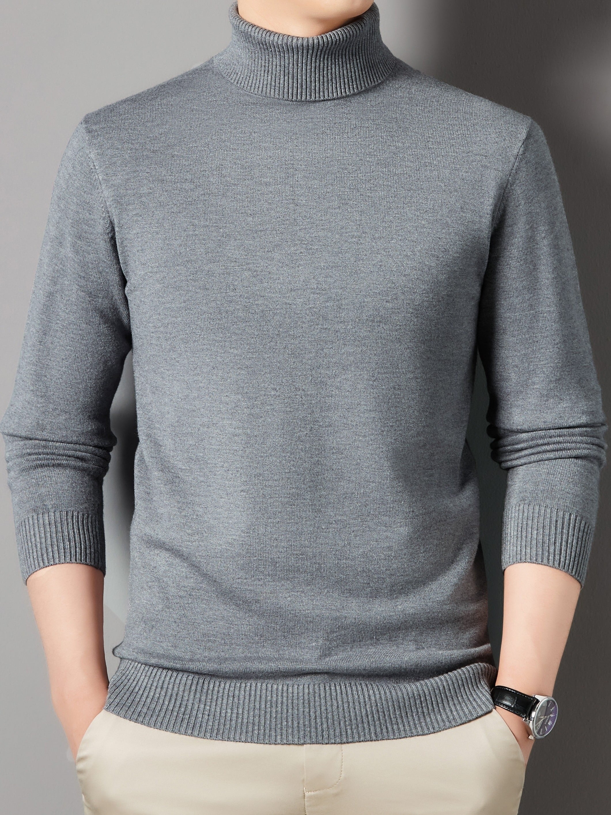 Men's Turtle Neck Knit Sweater Warm Solid Pullover for Fall Winter