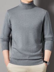Men's Turtle Neck Knit Sweater Warm Solid Pullover for Fall Winter