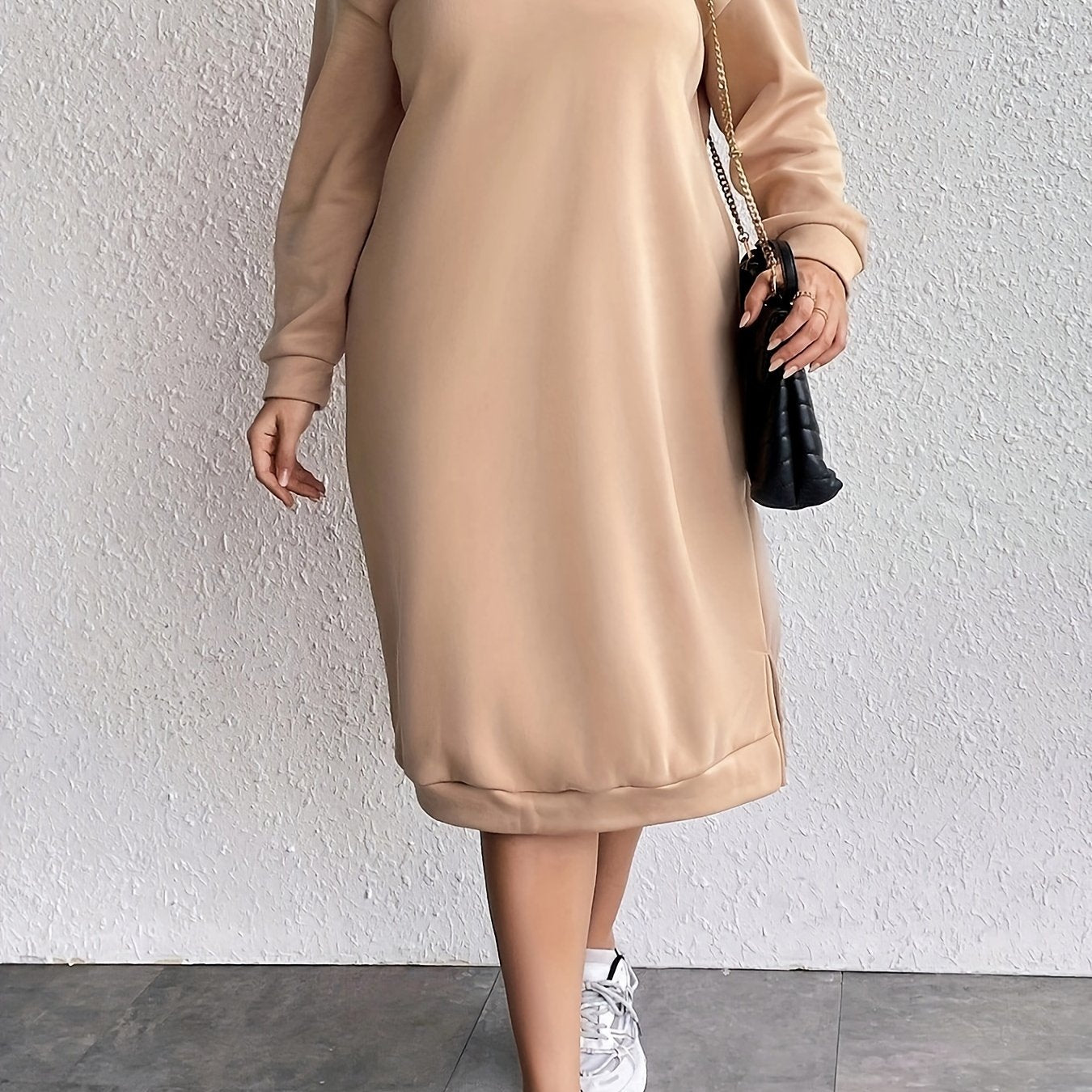  Women's Slogan Print Long Sleeve Sweatshirt Dress