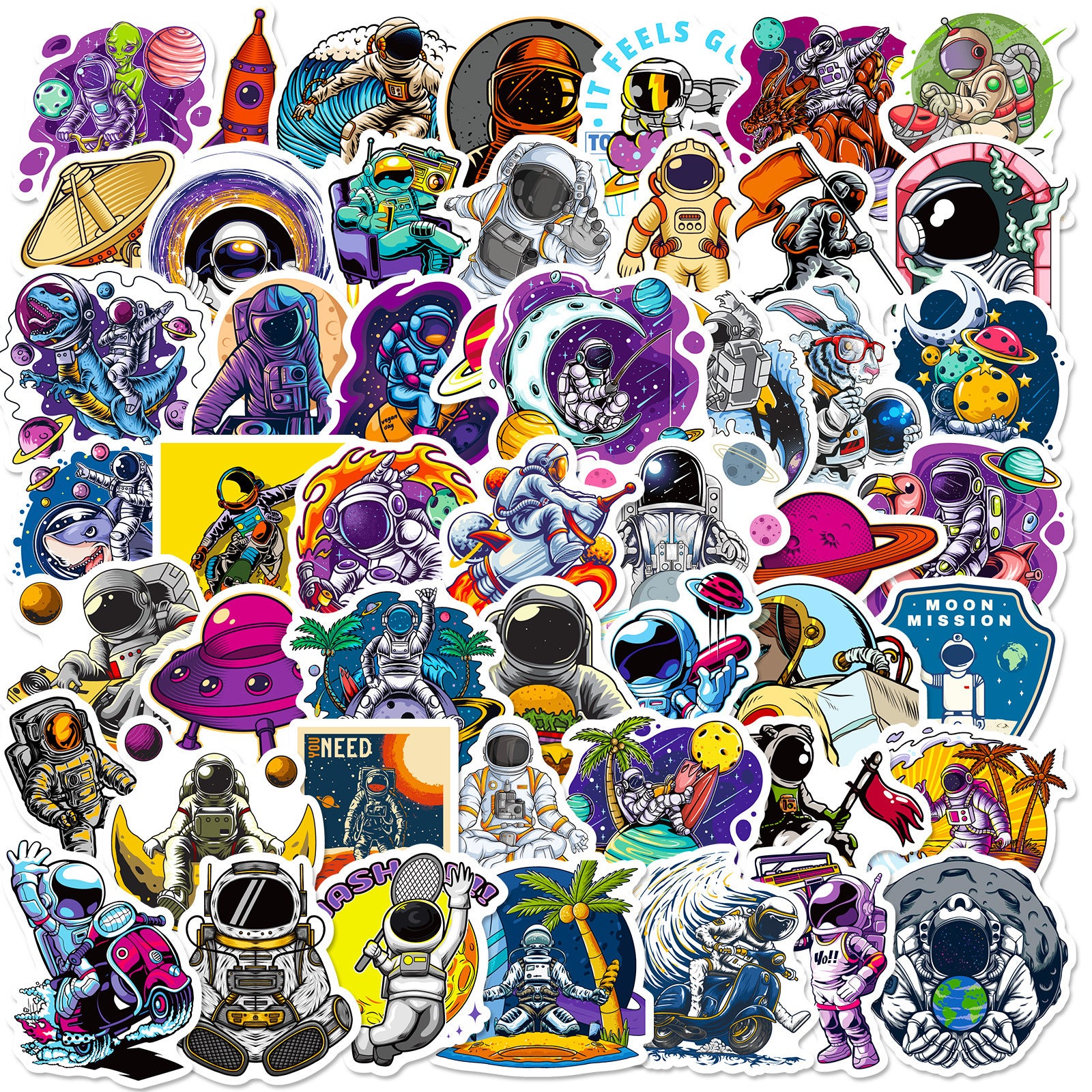 50pcs Space Explorer Vinyl Stickers for Water Bottle