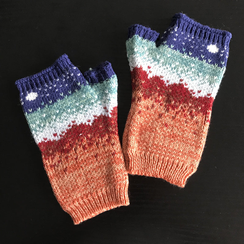 Gradient Knit Gloves Moon Jacquard Half Finger Warm Gloves For Women