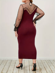  Women's Colorblock Mesh Sleeve Slim Fit Dress