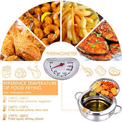 Japanese Tempura Fryer with Thermometer - Stainless Steel