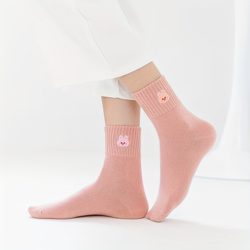 5 Pairs Bunny & Plaid Print Socks Women's Stockings