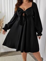  Solid Cut Out Bow Knot Front Dress