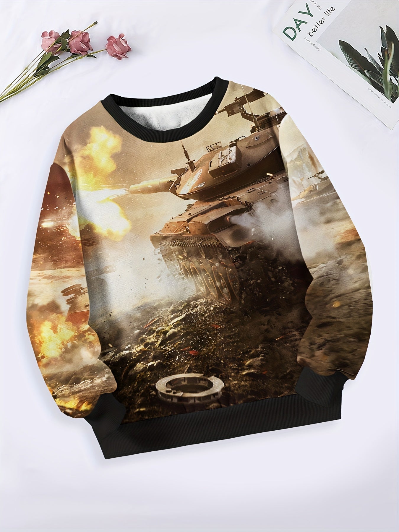 Kids Battlefield Pattern Crew Neck Sweatshirt for Fall Sports