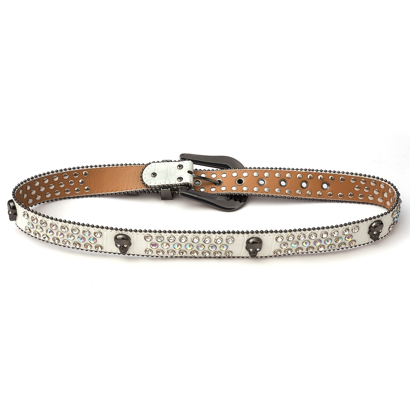 Rhinestone Skull PU Belt Western Cowboy Cowgirl Stylish Punk Belt