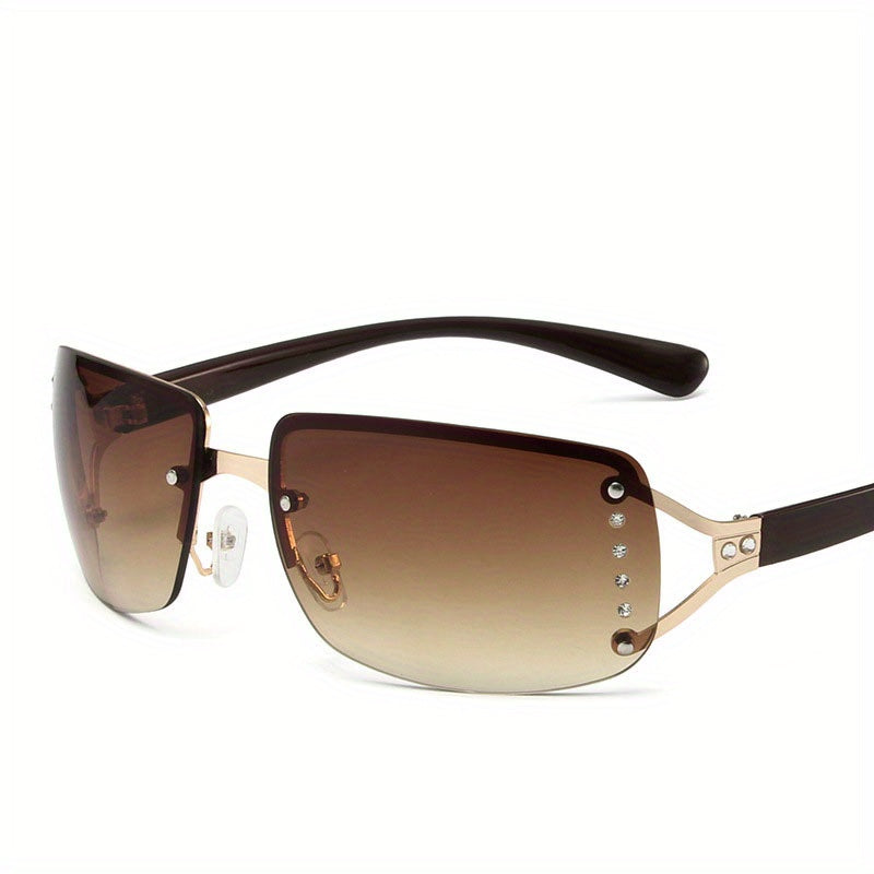 Y2K Wrap Around Sunglasses Gradient Lens Metal Frame UV400
