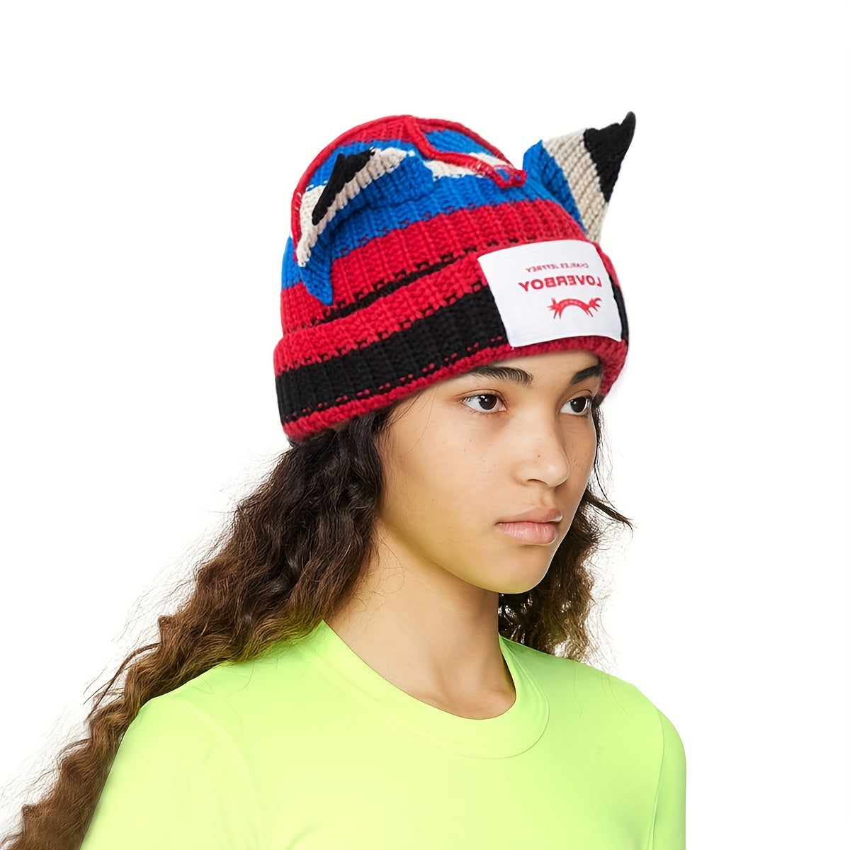 Y2K Block Knitted Beanie Pig Ears Warm Skull Cap Unisex Hip Hop