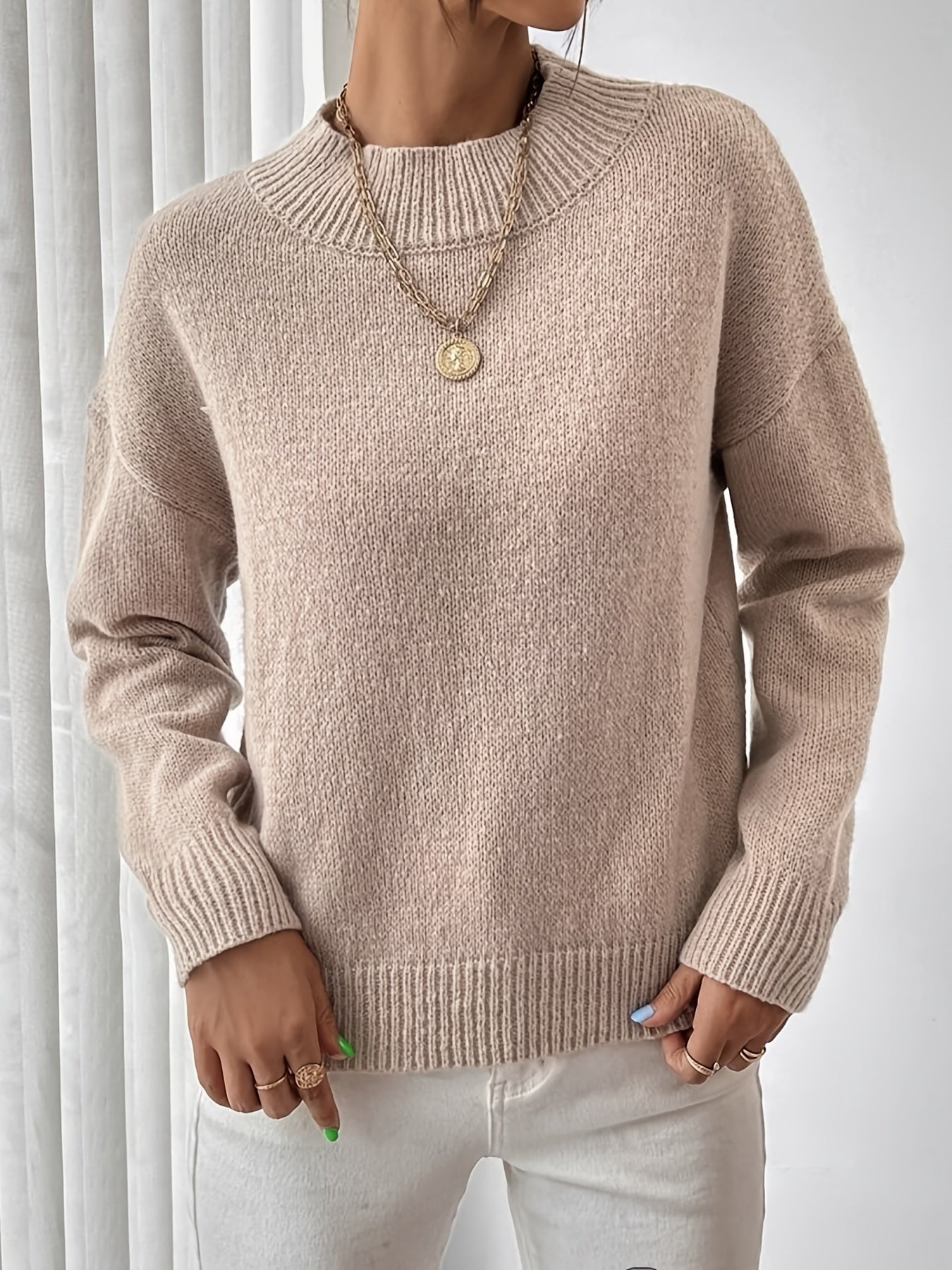 Mock Neck Knit Sweater Long Sleeve