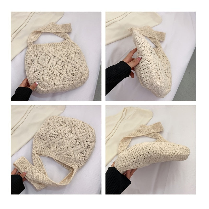 Casual Large Capacity Knitted Bag Solid Crochet Shoulder Bag