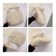 Casual Large Capacity Knitted Bag Solid Crochet Shoulder Bag