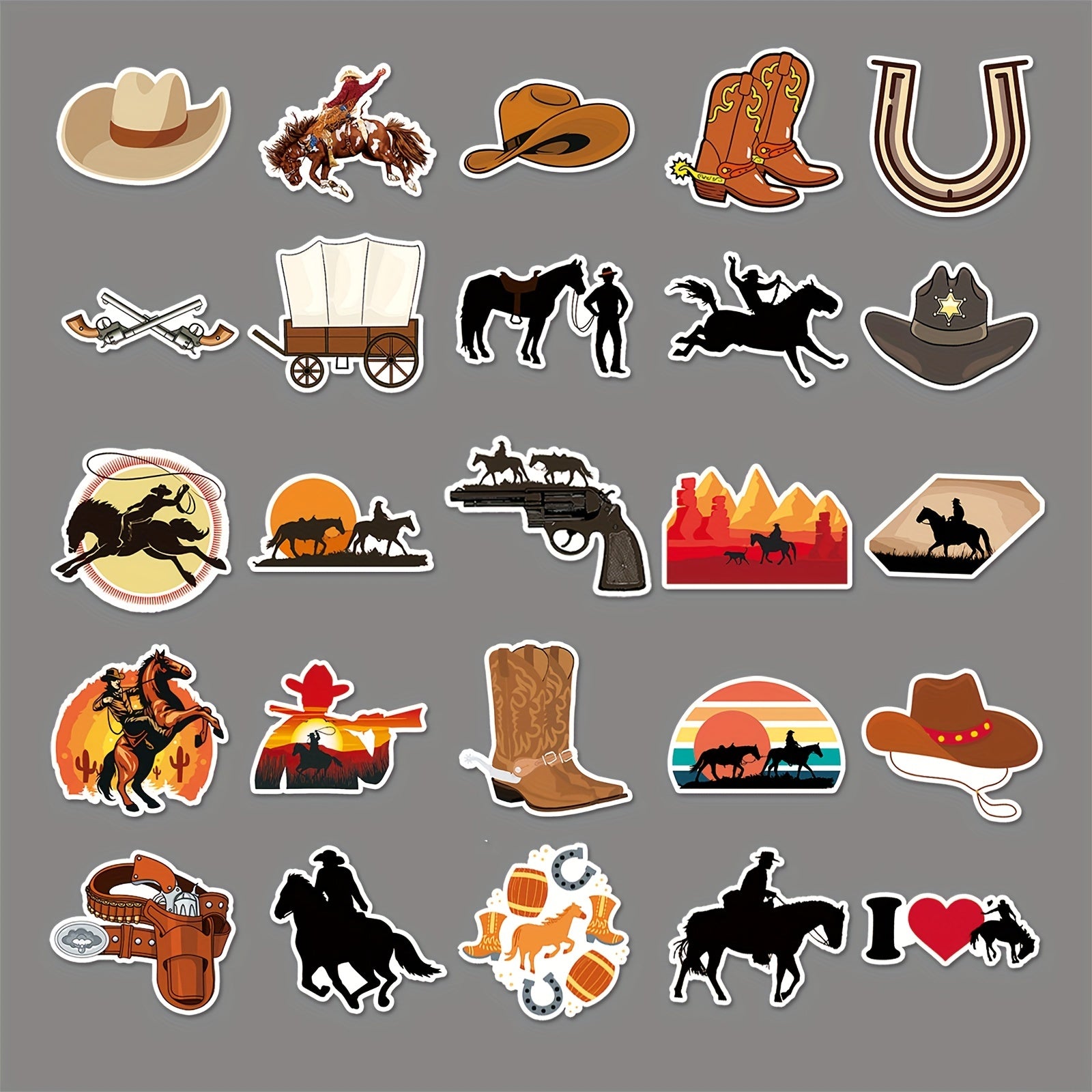 50pcs Western Cowboy Series Doodle Stickers for Phone Laptop Helmet Skateboard
