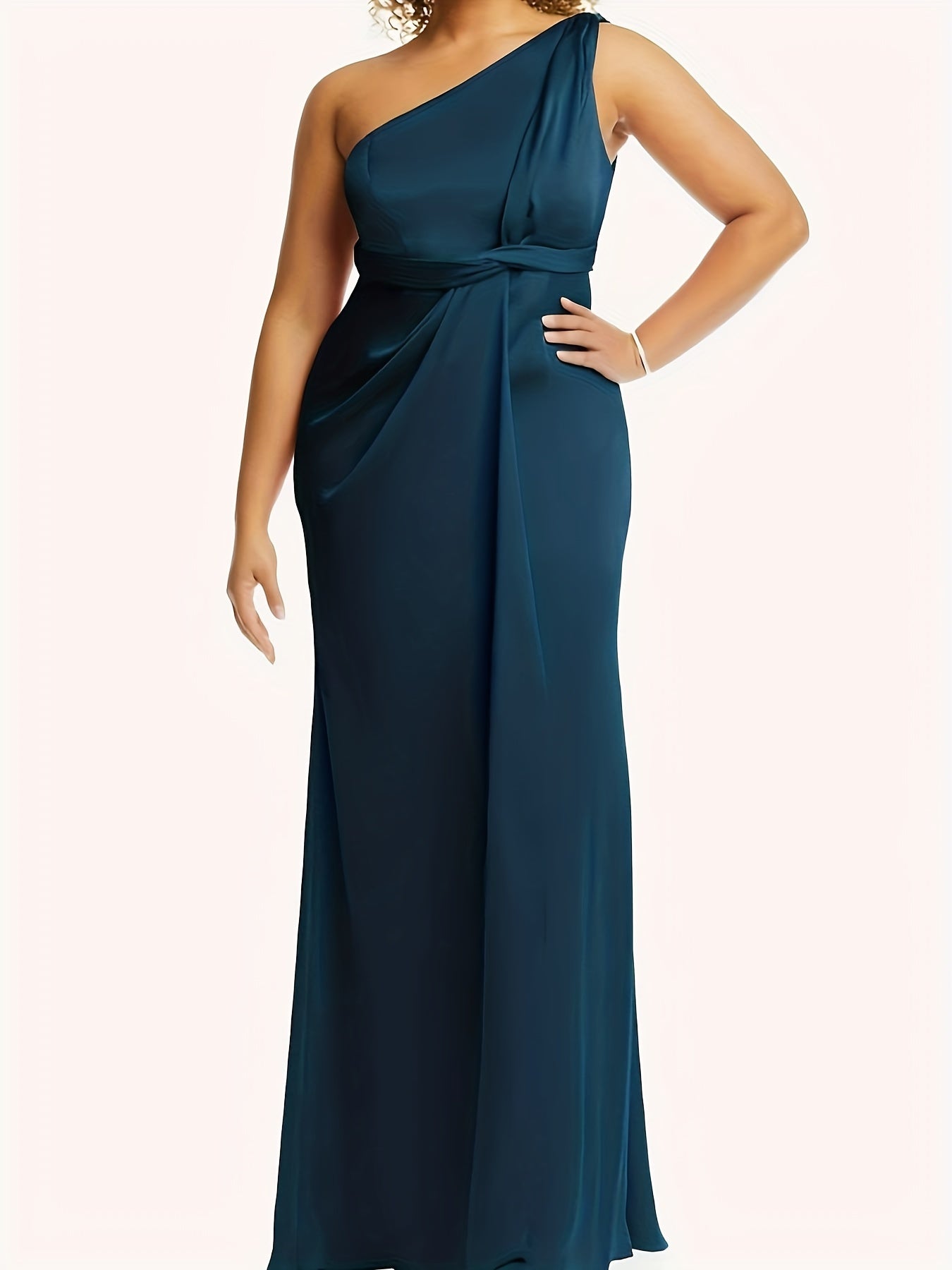  Bridesmaid Dress Solid One Shoulder Maxi Formal Dress