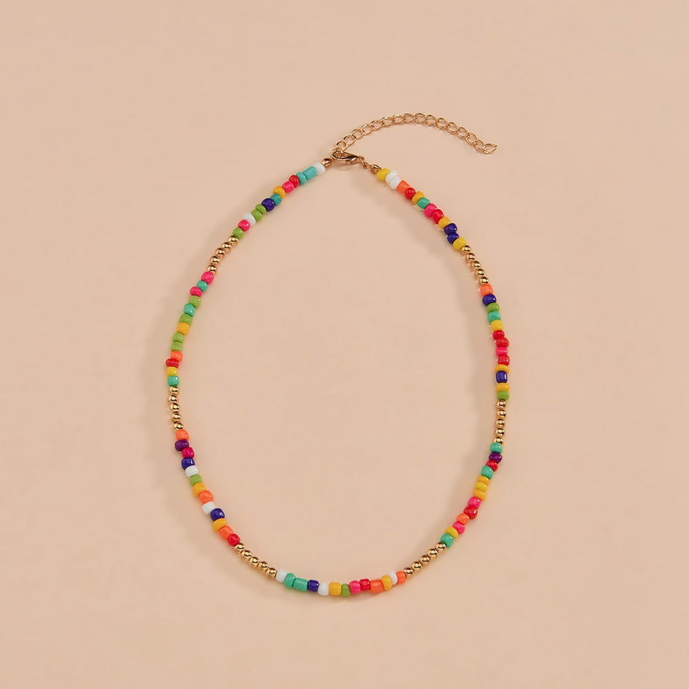 Colorful Rice Beads Boho Choker Necklace for Women