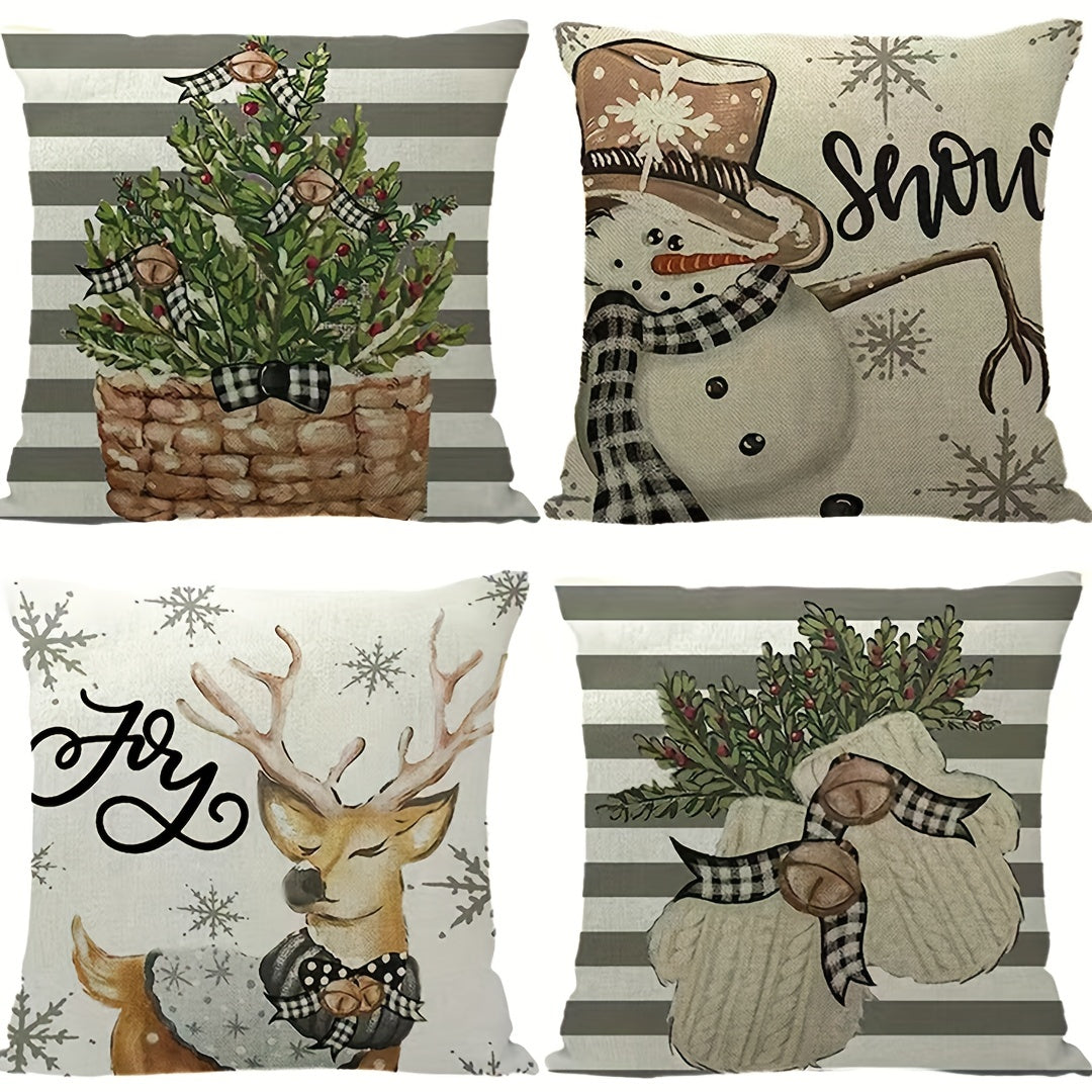 4pcs Christmas Pillow Covers for Living Room Sofa & Outdoor Camping