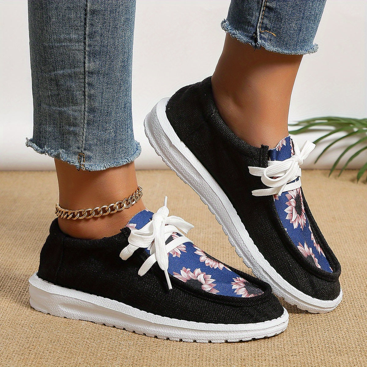 Women's Flat Lace Up Loafers Lightweight Canvas Shoes