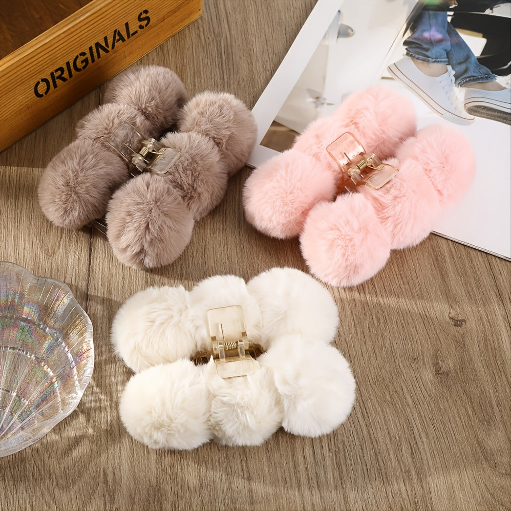 Fluffy Plush Hair Claw Clip Winter Hair Barrettes for Girls Woman