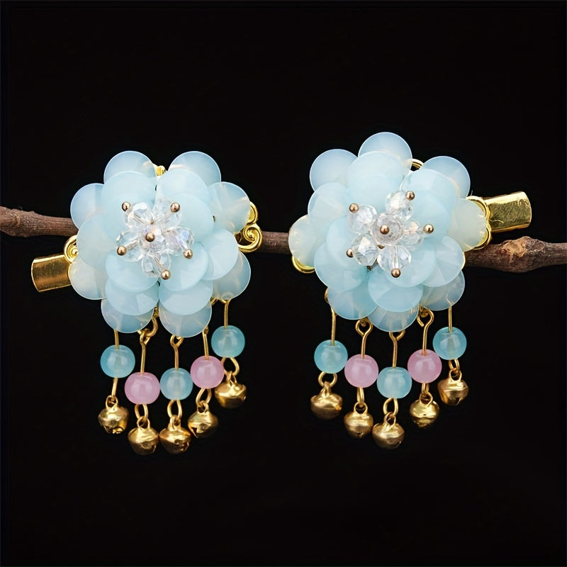 Flower Hair Clip With Bells Pendant Chinese Ancient Costume Hair Accessories