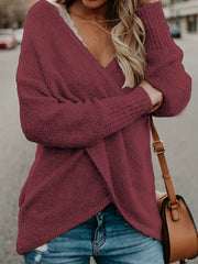 Surplice Neck Cross Front Sweater Long Sleeve Spring & Fall Women's Clothing