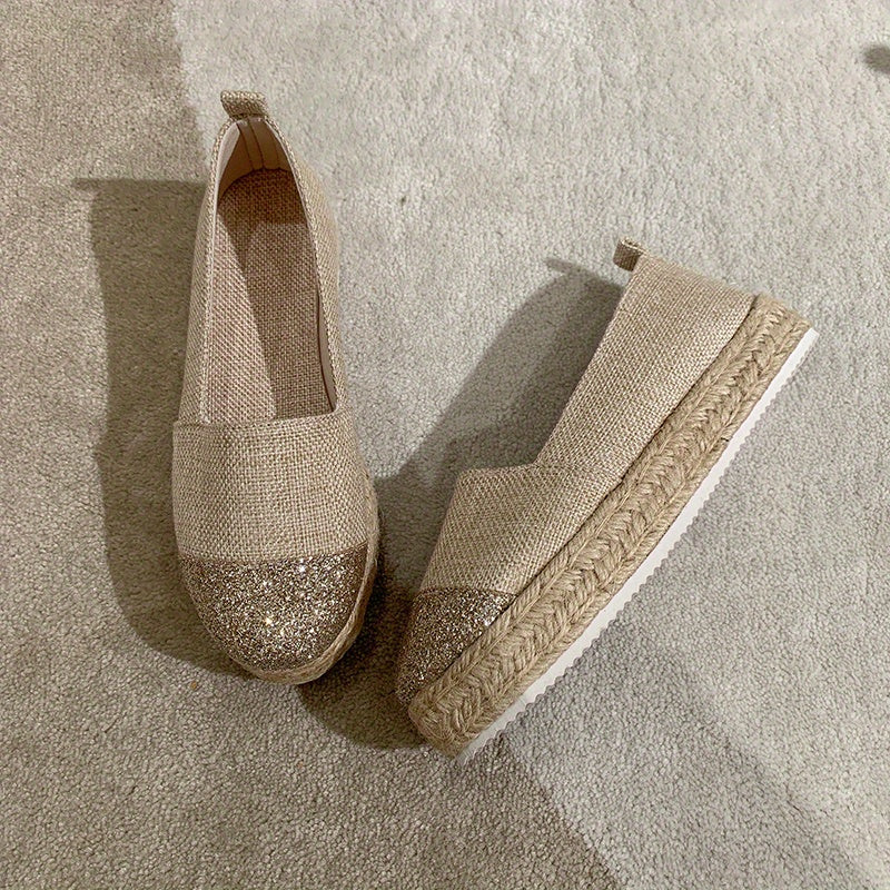 Sequins Pattern Slip On Espadrilles Loafers Low Thick Bottom Casual Shoes
