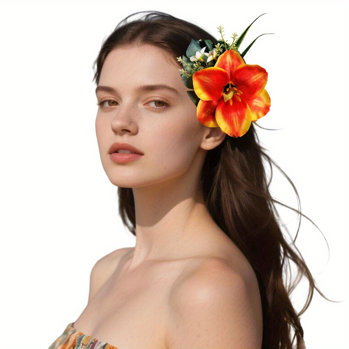 Vintage Hawaiian Flower Hair Clips Orange & Yellow Tropical Artificial Floral Ha