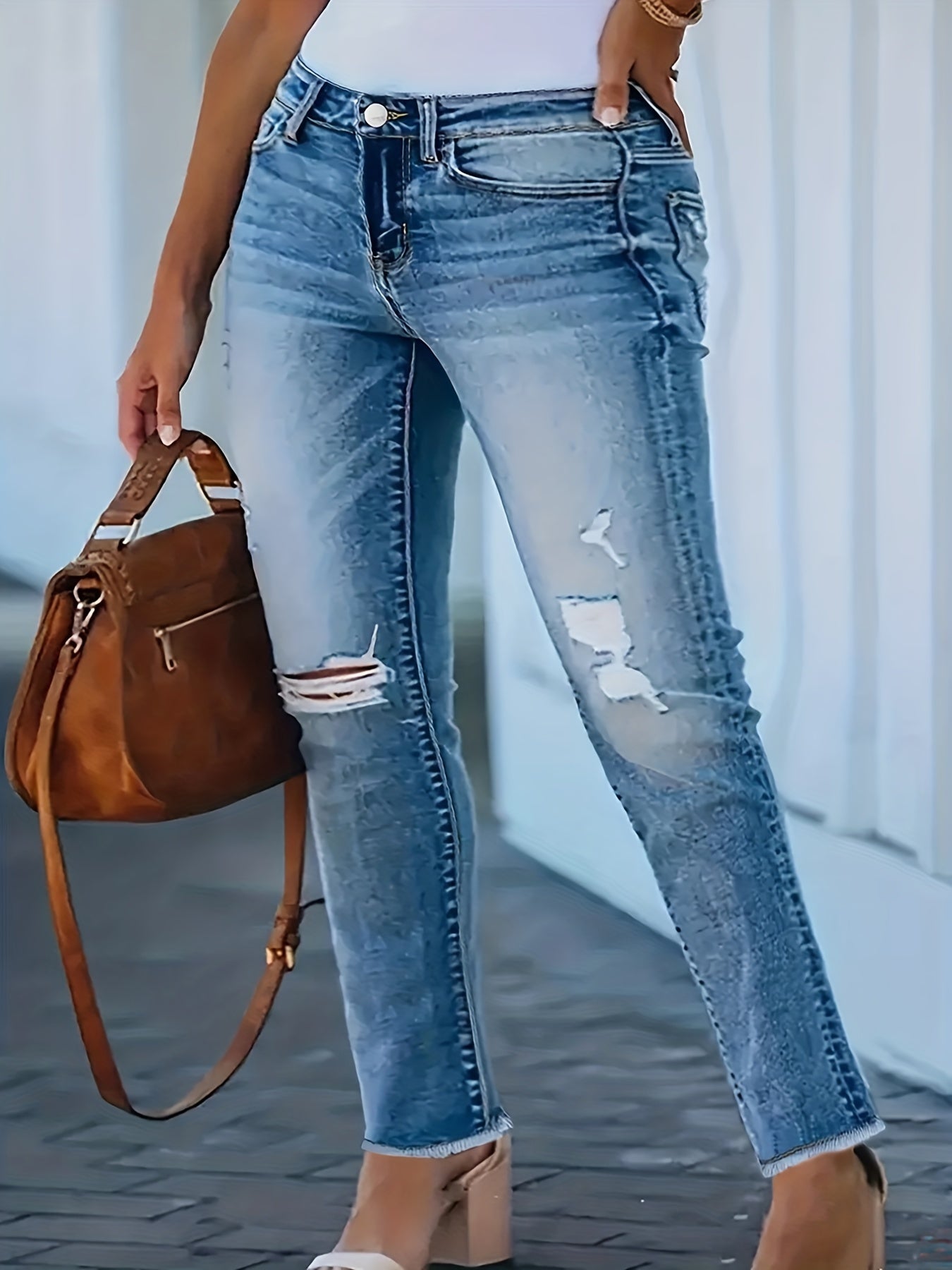  Women's Washed Ripped Stretch Jeans