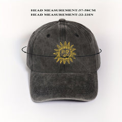 Vintage Sun Embroidery Baseball Cap Unisex Washed Gray Dad Hat