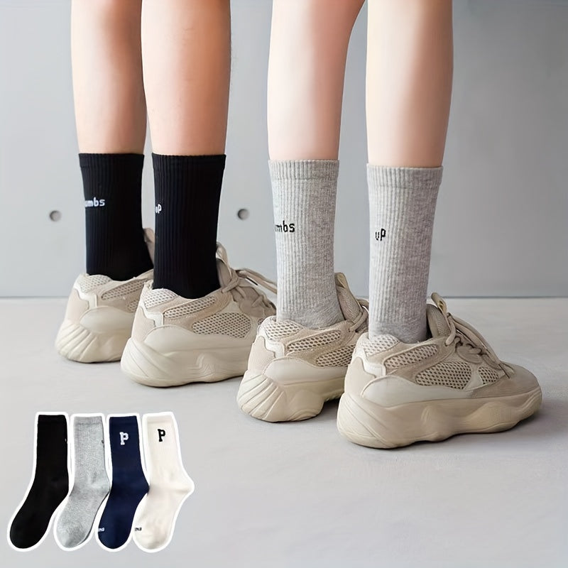 4 Pairs Letter Print Socks Mid Tube Women's Stockings