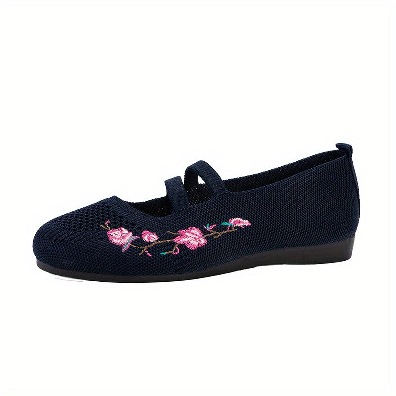 Women's Floral Embroidered Slip-On Flat Shoes Soft Sole Casual Walking Flats