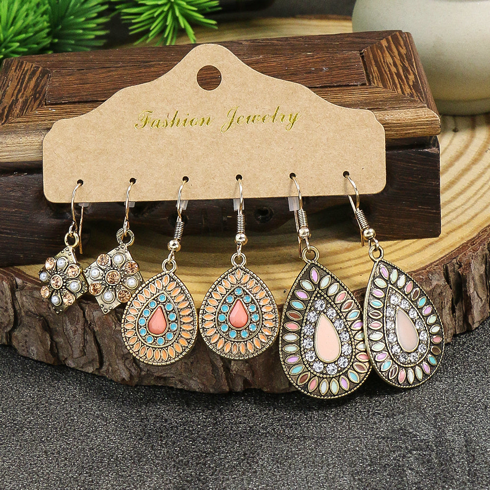 Vintage Style Turquoise Dangle Earrings Geometric Shape