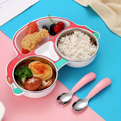 Kids Car Plate 304 Stainless Steel Spoon Fork Baby Divided Food Plate