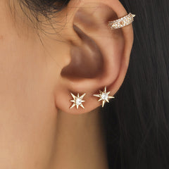 Star Leaf Flower Pearl Zircon Stud Earrings for One Ear