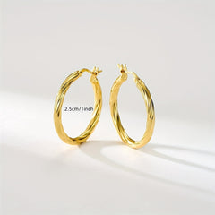 Stainless Steel Twisted Hoop Earrings Golden Silver Daily Wear Accessories