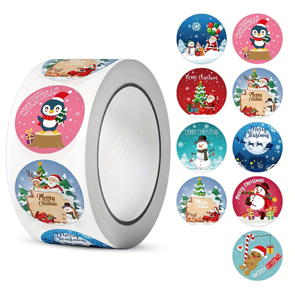 500pcs Christmas Theme Gift Tag Stickers Roll